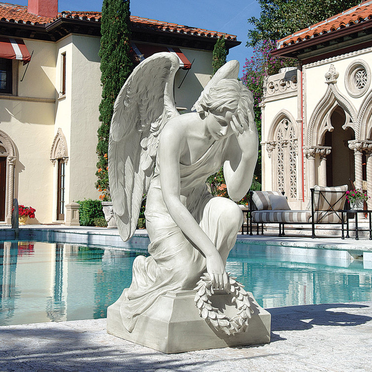 Statue D'ange Design Toscano - Blanc Cassé, Dimensions 39,5 X 38 X 66 Cm - Résine Pierre, Fini Main